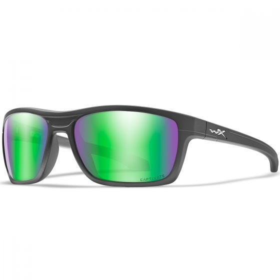 Wiley X WX Kingpin Glasses - Captivate Polarized Green Mirror Lens / Matte Graphite Frame