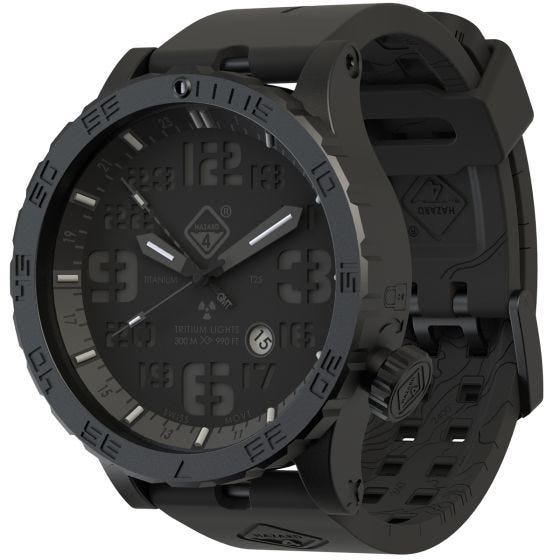 Часы из Титана с Тритиевой Подсветкой Hazard 4 Heavy Water Diver - Blackout Черный GMT Синий/Красный