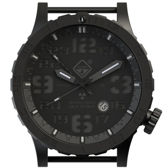 Часы из Титана с Тритиевой Подсветкой Hazard 4 Heavy Water Diver - Blackout Черный GMT Синий/Красный