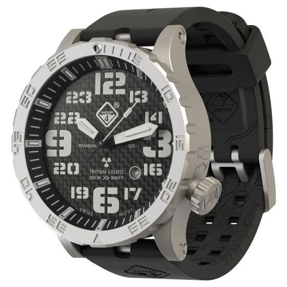 Часы из Титана с Тритиевой Подсветкой Hazard 4 Heavy Water Diver - Carbon Blue/Красный