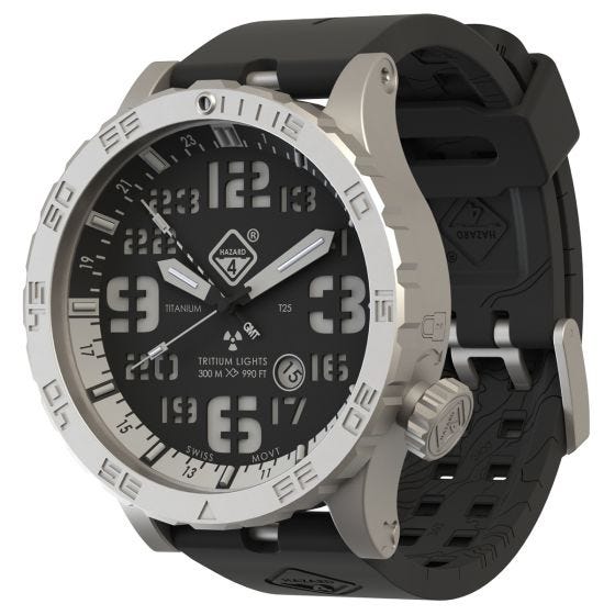 Часы из Титана с Тритиевой Подсветкой Hazard 4 Heavy Water Diver - Blacktie Белый GMT Синий/Красный