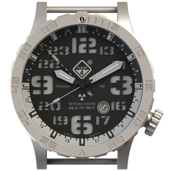 Часы из Титана с Тритиевой Подсветкой Hazard 4 Heavy Water Diver - Blacktie Белый GMT Синий/Красный