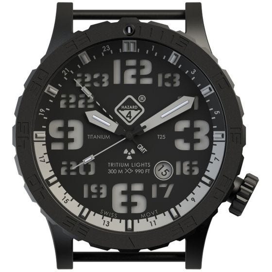 Часы из Титана с Тритиевой Подсветкой Hazard 4 Heavy Water Diver - Nightwatch Белый GMT Синий/Красный