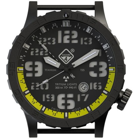 Часы из Титана с Тритиевой Подсветкой Hazard 4 Heavy Water Diver - Nightwatch Желтый GMT Зеленый/Желтый